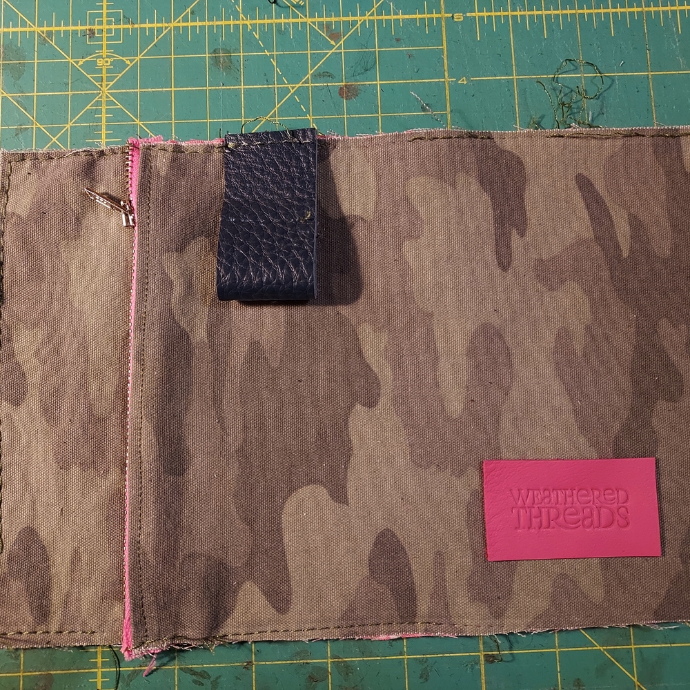 Weathered Threads Camouflage Fabric with Black Leather Accent